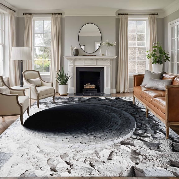 Nature Deep Well Stone Piles Shadows Dark Space Mysterious , Soft Non Slip Rugs Stain Repellent Indoor Felt Carpet for Living Dining Room Bedroom Home Office