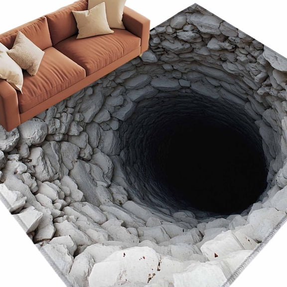 Nature Deep Well Washable Living Room Rugs 9'x12', Stone Piles Dark Space Mysterious Shadows Low Pile Throw Large Area Rug Non-Slip Sturdy Edge Binding Carpet for Bedroom Dining Room Office