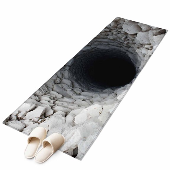 Nature Deep Well Washable Runner Rugs 2'x6', Stone Piles Dark Space Mysterious Shadows Low Pile Throw Entryway Rug Non-Slip Sturdy Edge Binding Carpet for Indoor Bedside Entrance Bedside
