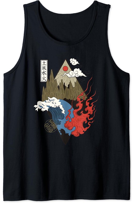 Nature Design Four Elements In Japanese Style Tank Top Size S-3XL