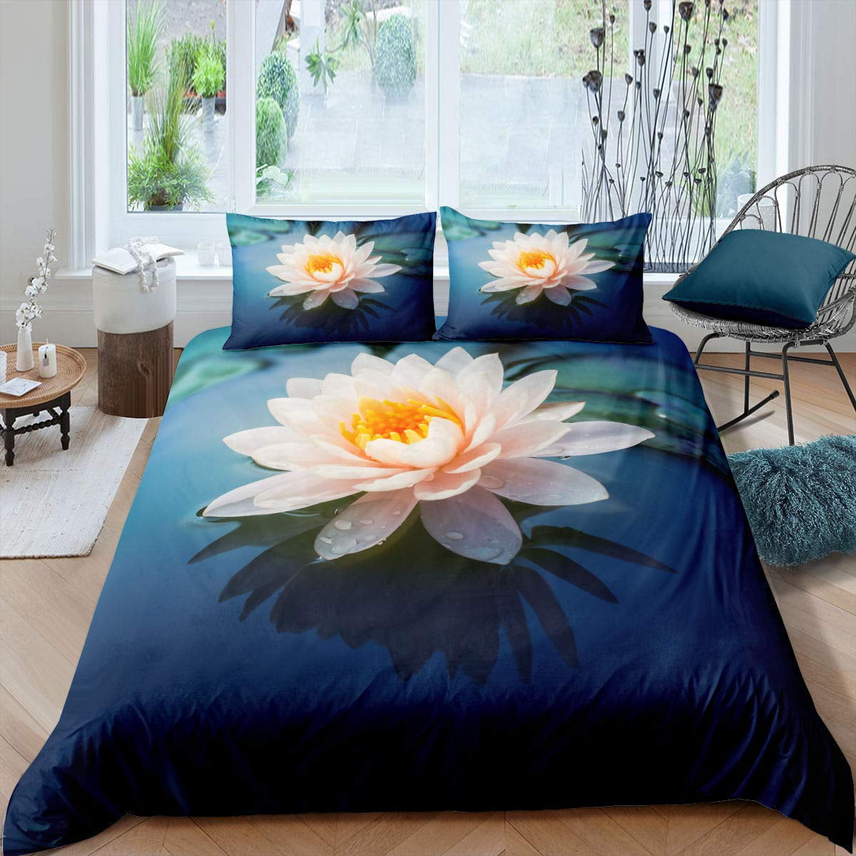 Nature Duvet Cover Fantasy Pond Water Lilies Floating Romantic Lotus