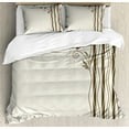 thumbnail image 1 of Nature Duvet Cover Set, Abstract Wavy Swirled Tree Branches with Leaves and Little Birds Illustration, Decorative 3 Piece Bedding Set with 2 Pillow Shams, Calking Size, Eggshell Brown, by Ambesonne, 1 of 3