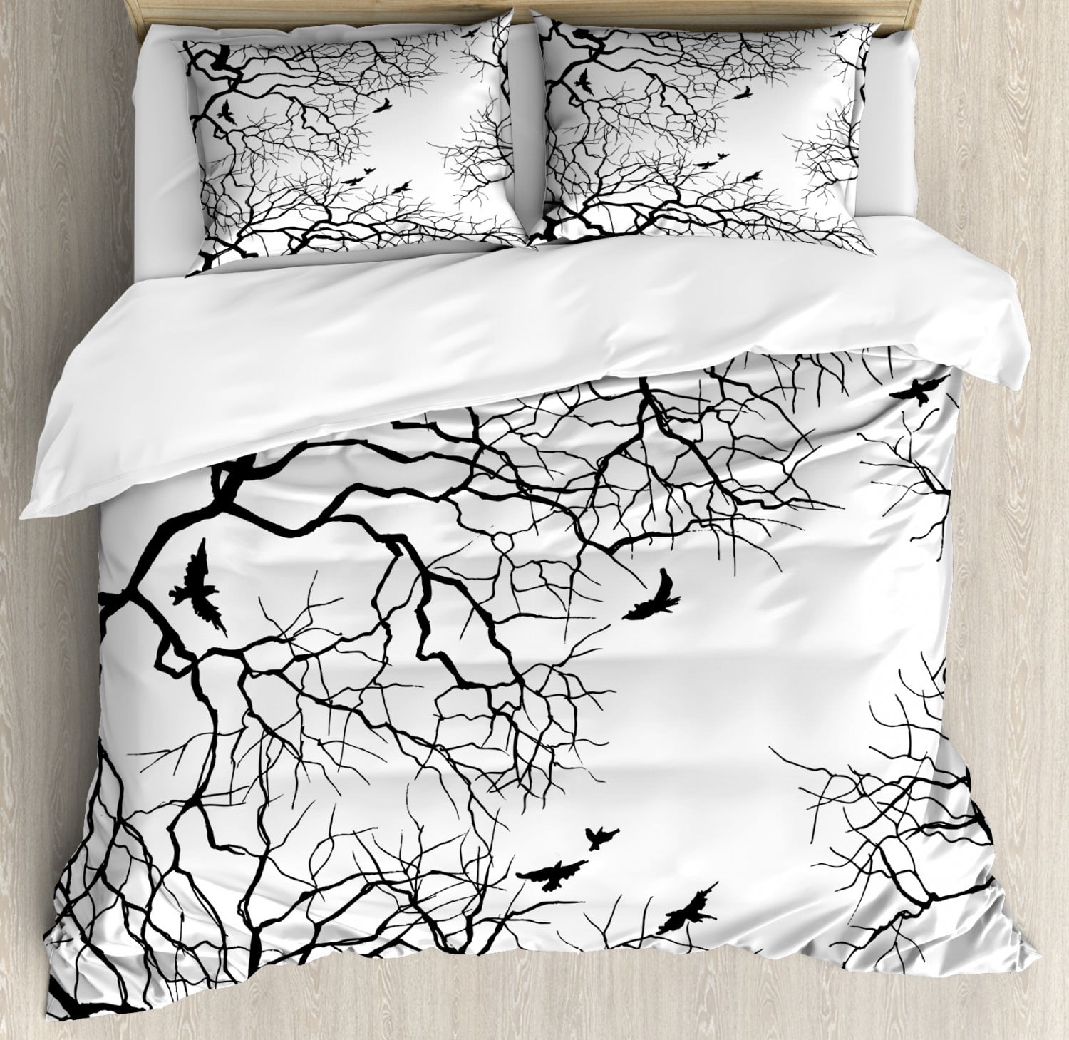 Queen Black and White Nature Print Duvet Cover Set