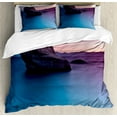 thumbnail image 1 of Nature Duvet Cover Set, Bonsai Rock in Lake Tahoe Tropical Surreal Scenery Exotic Vivid Colors Art, Decorative 3 Piece Bedding Set with 2 Pillow Shams, Queen Size, Purple Grey Blue, by Ambesonne, 1 of 3