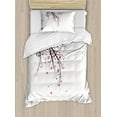 thumbnail image 1 of Nature Duvet Cover Set, Cherry Blossoming Falling Petals Flowers Springtime Park Simple Illustration Print, Decorative 2 Piece Bedding Set with 1 Pillow Shams, Twin Size, Pink Black, by Ambesonne, 1 of 3