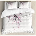 thumbnail image 1 of Nature Duvet Cover Set, Cherry Blossoming Falling Petals Flowers Springtime Park Simple Illustration Print, Decorative 3 Piece Bedding Set with 2 Pillow Shams, Queen Size, Pink Black, by Ambesonne, 1 of 3