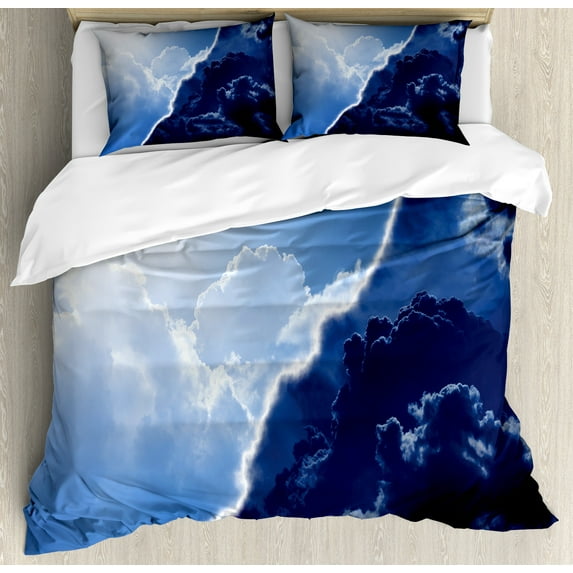 Nature Duvet Cover Set, Composite of Contrasting Colors Theme in Diverse Tones of Skyline Weather Nature Art, Decorative 3 Piece Bedding Set with 2 Pillow Shams, King Size, Navy Blue, by Ambesonne