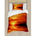 thumbnail image 1 of Nature Duvet Cover Set, Dramatic Sunset Sky Clouds on Lake Horizon Twilight Creamy Scene Art, Decorative 2 Piece Bedding Set with 1 Pillow Shams, Twin Size, Red Vermilion Marigold, by Ambesonne, 1 of 3