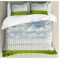 thumbnail image 1 of Nature Duvet Cover Set, Exquisite Sykline with Clouds over a Meadow Serenity Tranquil Place Relax Print, Decorative 3 Piece Bedding Set with 2 Pillow Shams, Queen Size, Green White, by Ambesonne, 1 of 3