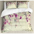 thumbnail image 1 of Nature Duvet Cover Set, Floral Flowers Branches Sakura Blooms Cherry Blossoms Spring Time Photo, Decorative 3 Piece Bedding Set with 2 Pillow Shams, Calking Size, Cream Fuchsia Brown, by Ambesonne, 1 of 3