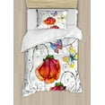thumbnail image 1 of Nature Duvet Cover Set, Flowers with Swirled Branches Butterflies in Watercolors Botanical Summer, Decorative 2 Piece Bedding Set with 1 Pillow Shams, Twin Size, Multicolor, by Ambesonne, 1 of 3