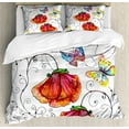 thumbnail image 1 of Nature Duvet Cover Set, Flowers with Swirled Branches Butterflies in Watercolors Botanical Summer, Decorative 3 Piece Bedding Set with 2 Pillow Shams, Calking Size, Multicolor, by Ambesonne, 1 of 3