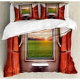 thumbnail image 1 of Nature Duvet Cover Set, Fresh Nature Setting from Train Compartment Window Railroad Destination Travel, Decorative 3 Piece Bedding Set with 2 Pillow Shams, Queen Size, Red Green Cream, by Ambesonne, 1 of 3