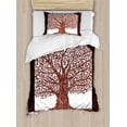 thumbnail image 1 of Nature Duvet Cover Set, Hand Drawn Tree Branch Roots with Modern Wavy Lines and Mandala Background Art, Decorative 2 Piece Bedding Set with 1 Pillow Shams, Twin Size, Maroon Brown, by Ambesonne, 1 of 3