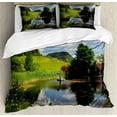 thumbnail image 1 of Nature Duvet Cover Set King Size, Lake by Meadow in a Sunny Day Rural Country Valley Scottish Summertime Landscape, Decorative 3 Piece Bedding Set with 2 Pillow Shams, Multicolor, by Ambesonne, 1 of 3