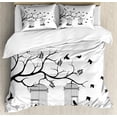 thumbnail image 1 of Nature Duvet Cover Set King Size, Modern and Romantic Themed Design Birds Cages Branches Leaves Artwork Print, Decorative 3 Piece Bedding Set with 2 Pillow Shams, Black and White, by Ambesonne, 1 of 3