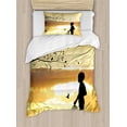 thumbnail image 1 of Nature Duvet Cover Set, Little Silhouette with a Bird Cage at Sunset in Forest Rural Trees Birds, Decorative 2 Piece Bedding Set with 1 Pillow Shams, Twin Size, Marigold Black, by Ambesonne, 1 of 3