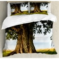 thumbnail image 1 of Nature Duvet Cover Set, Majestic Oak Tree on Grass Estonia Northern Europe Rural in Summer Landscape, Decorative 3 Piece Bedding Set with 2 Pillow Shams, Queen Size, Cocoa Fern Green, by Ambesonne, 1 of 3