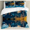 thumbnail image 1 of Nature Duvet Cover Set, Majestic Rocky Mountains with Reflections on the Lake Creek Idyllic Landscape, Decorative 3 Piece Bedding Set with 2 Pillow Shams, King Size, Blue and Brown, by Ambesonne, 1 of 3