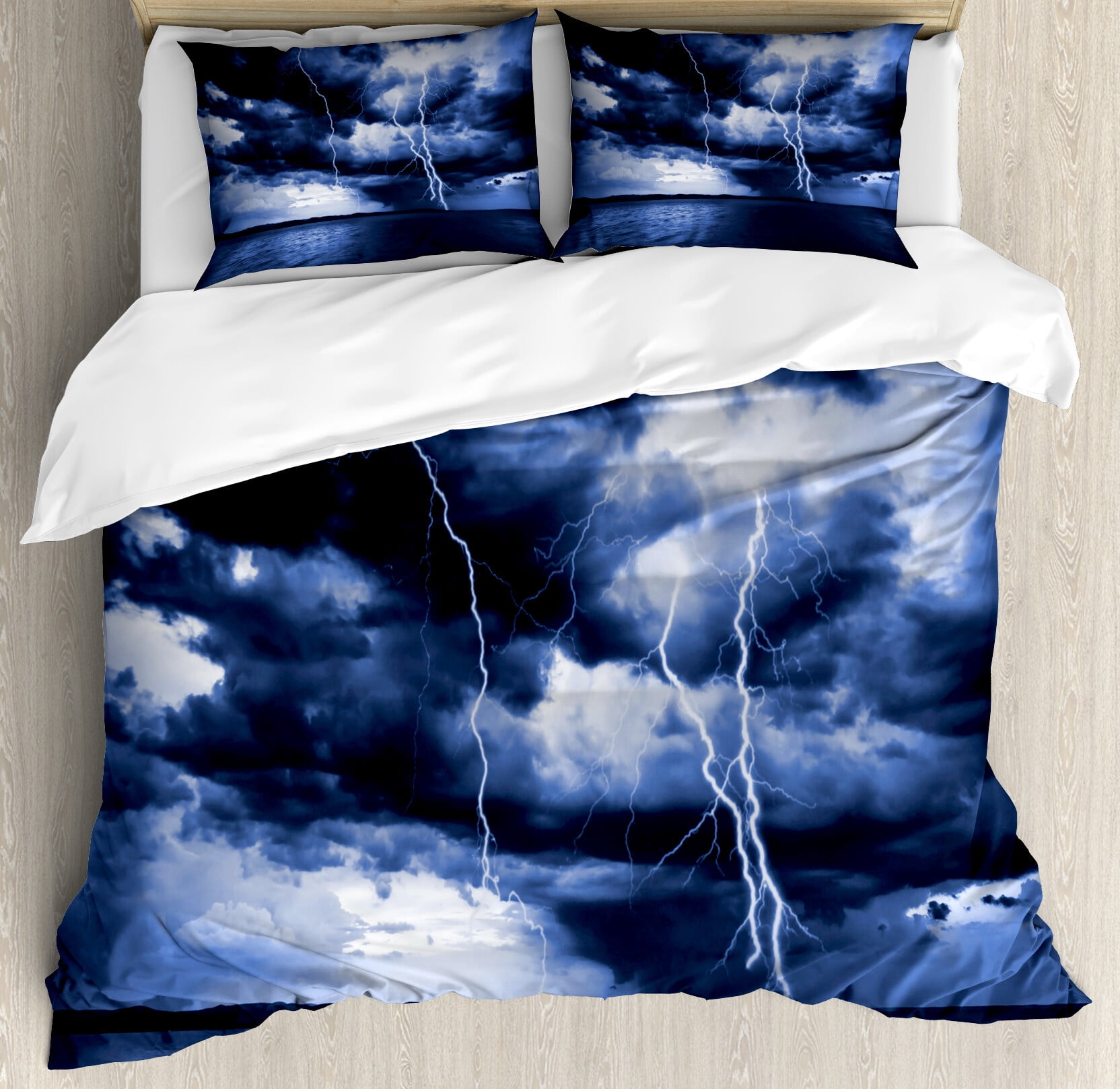 Majestic Sky Blue Queen Duvet Cover Set with Pillow Shams