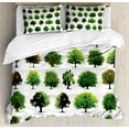 thumbnail image 1 of Nature Duvet Cover Set, Mother Nature Gift Different Types of Trees and Pines Planes Bushes Art Print, Decorative 3 Piece Bedding Set with 2 Pillow Shams, Queen Size, White and Green, by Ambesonne, 1 of 3