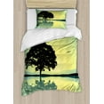 thumbnail image 1 of Nature Duvet Cover Set, Plant Standinglone Reflection in Water Gulls Silhouettes Scenery Print, Decorative 2 Piece Bedding Set with 1 Pillow Shams, Twin Size, Yellow Green, by Ambesonne, 1 of 3