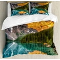 thumbnail image 1 of Nature Duvet Cover Set Queen Size, Moraine Lake Canadian Mountain Range with Creek Pine Forest Mother Earth Scenery, Decorative 3 Piece Bedding Set with 2 Pillow Shams, Multicolor, by Ambesonne, 1 of 3