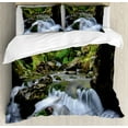 thumbnail image 1 of Nature Duvet Cover Set, National Park with Cascade Flowing into the Woods Mother Earth Image, Decorative 3 Piece Bedding Set with 2 Pillow Shams, Queen Size, Fern Green Dark Grey, by Ambesonne, 1 of 3