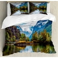 thumbnail image 1 of Nature Duvet Cover Set Queen Size, Norway Mountain Range with Snowy Peaks by the Lake Fishing Nordic Northern Landscape, Decorative 3 Piece Bedding Set with 2 Pillow Shams, Multicolor, by Ambesonne, 1 of 3