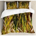 thumbnail image 1 of Nature Duvet Cover Set Queen Size, Reeds Dried Leaves Wheat River wild Plant Forest Farm Country Life Art Print Image, Decorative 3 Piece Bedding Set with 2 Pillow Shams, Multicolor, by Ambesonne, 1 of 3