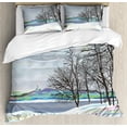 thumbnail image 1 of Nature Duvet Cover Set Queen Size, Rural Winter Forest with Leafless Tree Branches Digital Vibrant Effects Artwork, Decorative 3 Piece Bedding Set with 2 Pillow Shams, Multicolor, by Ambesonne, 1 of 3