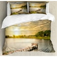 thumbnail image 1 of Nature Duvet Cover Set Queen Size, Wooden Deck on the Lake Surrounded by Foliage Greenery Evening Sky Serene Landscape, Decorative 3 Piece Bedding Set with 2 Pillow Shams, Multicolor, by Ambesonne, 1 of 3