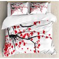 thumbnail image 1 of Nature Duvet Cover Set, Sakura Blossom Japanese Cherry Tree Garden Summertime Vintage Cultural, Decorative 3 Piece Bedding Set with 2 Pillow Shams, California King, Vermilion Grey and White, Ambesonne, 1 of 3