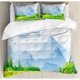 thumbnail image 1 of Nature Duvet Cover Set, Summer Meadow with Daisy Flower Field with Mountain Happy Eco Landscape, Decorative 3 Piece Bedding Set with 2 Pillow Shams, Queen Size, Lime Green Pale Blue, by Ambesonne, 1 of 3