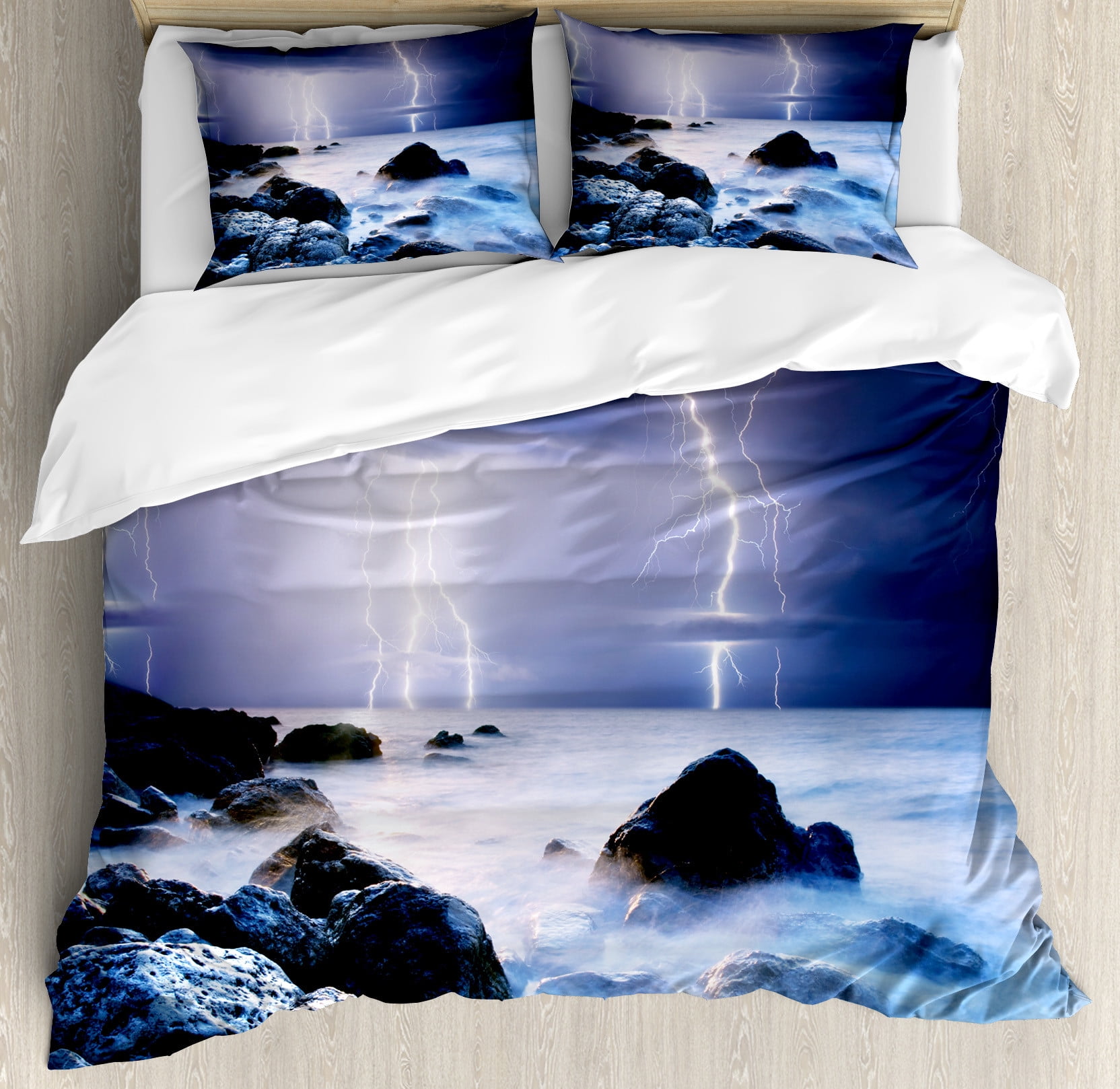 Queen Purple Grey Coastal Nature Duvet Cover Set