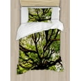 thumbnail image 1 of Nature Duvet Cover Set Twin Size, The Largest Monkey Pod Tree in Thailand Eastern Green Big Branches Growth Eco Photo, Decorative 2 Piece Bedding Set with 1 Pillow Sham, Green Brown, by Ambesonne, 1 of 3