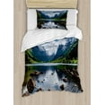 thumbnail image 1 of Nature Duvet Cover Set Twin Size, Mountains River and Open Sky Natural Beauties Norway Fjords Nordic Landscape, Decorative 2 Piece Bedding Set with 1 Pillow Sham, White Green Brown, by Ambesonne, 1 of 3