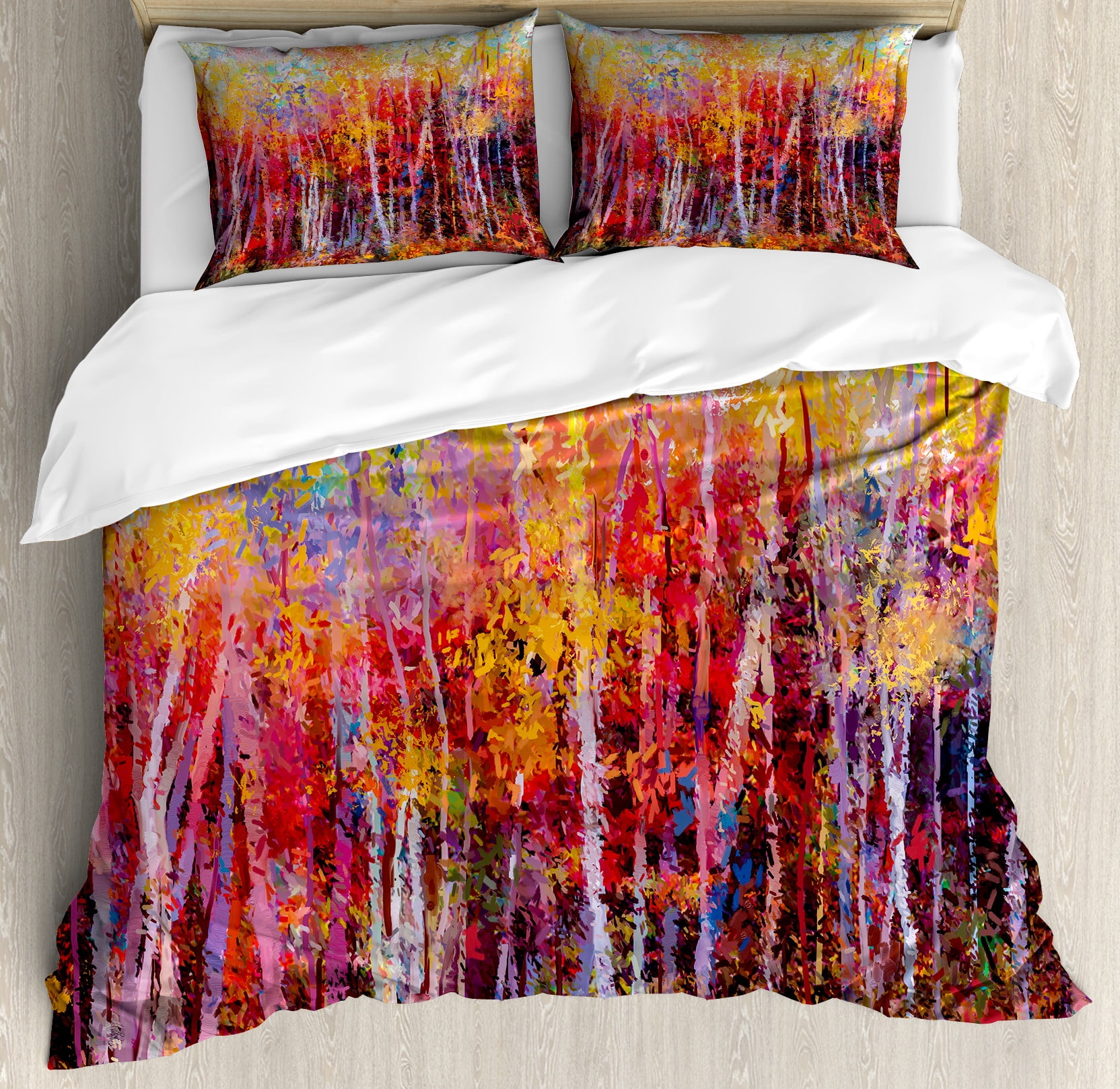 Vibrant Autumn Forest Queen Duvet Cover Set with Pillow Shams