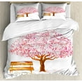 thumbnail image 1 of Nature Duvet Cover Set, Watercolor Blooming Cherry Tree in the Park with Wooden Bench Floral Art Print, Decorative 3 Piece Bedding Set with 2 Pillow Shams, King Size, Pink Brown, by Ambesonne, 1 of 3