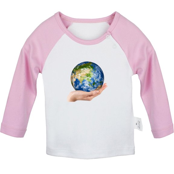 Nature Earth Pattern T shirt For Baby, Newborn Babies T-shirts, Infant Tops, 0-24M Kids Graphic Tees Clothing (Long Pink Raglan T-shirt, 6-12 Months)