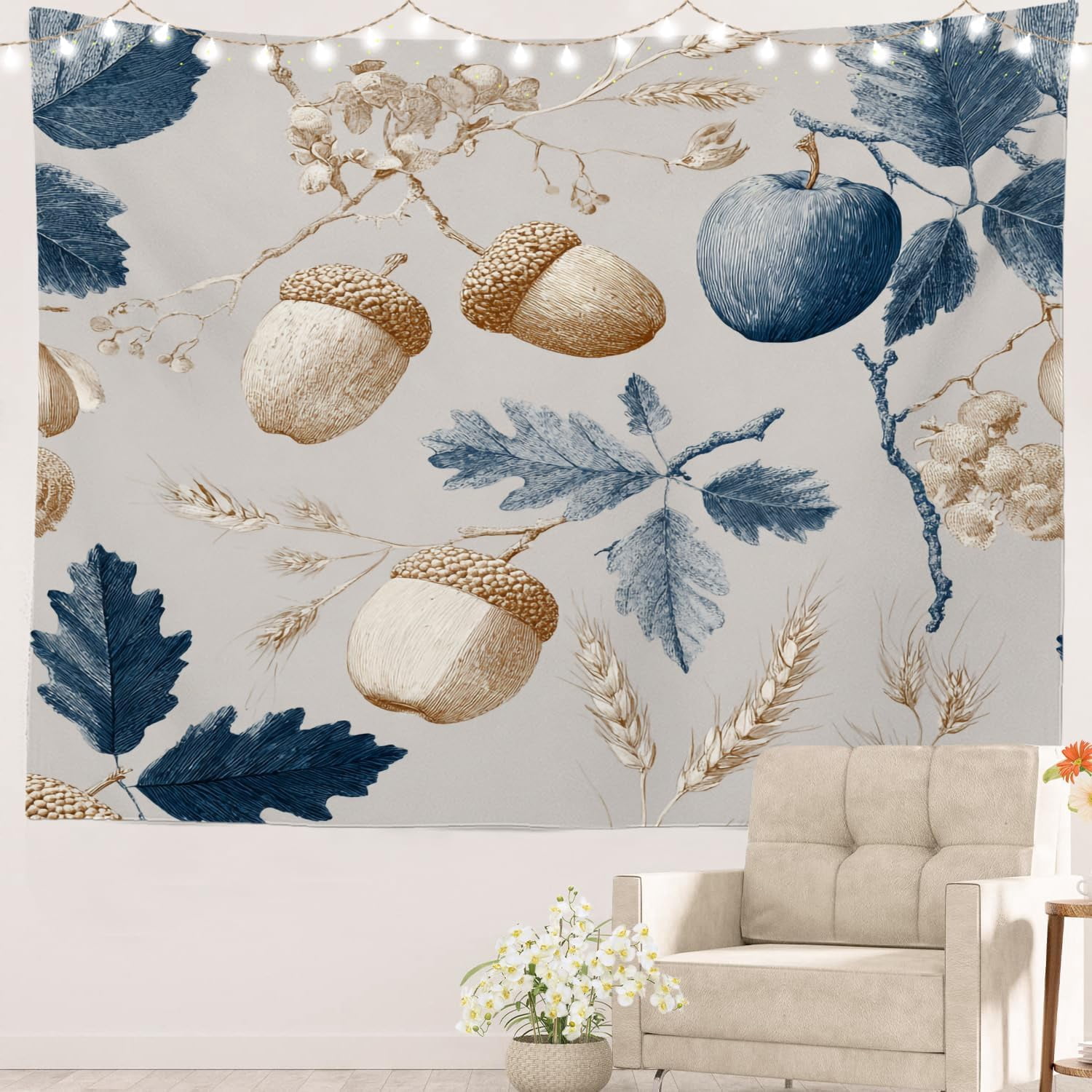 Design Patterns Definition Nature Elements Polyester Tapestry, Acorns Fruits Leaves Pattern ...