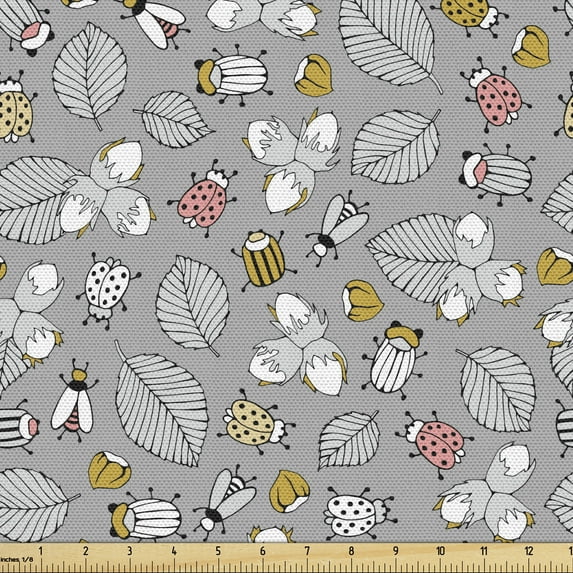 Ambesonne Nature Fabric by the Yard Upholstery, Autumn Forest Leaves Print, 5 Yards, Multicolor and Pale Grey