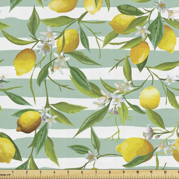 Ambesonne Art Fabric by the Yard Upholstery, Blooming Lemon Tree, 10 Yards, Fern Green Seafoam
