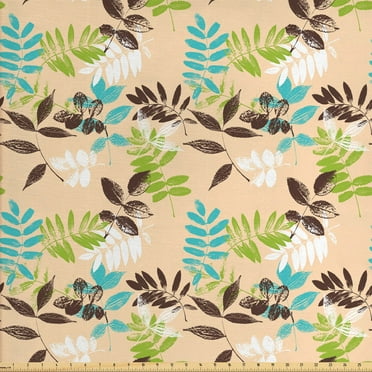 Nature Fabric by the Yard, Colorful Pattern of Leaves and Branches with Weathered Look and Nostalgic Design, Decorative Upholstery Fabric for Chairs & Home Accents, 2 Yards, Multicolor by Ambesonne