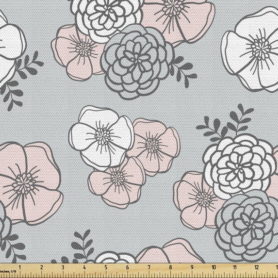 Ambesonne Nature Fabric by the Yard Upholstery, Colorful Flowers Pattern, 3 Yards, Pale Taupe Pale Pink
