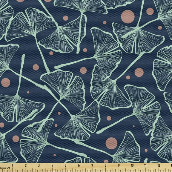 Ambesonne Nature Fabric by the Yard Upholstery, Ginkgo Biloba Leaves, 1 Yard, Mint Green Dried Rose