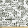 thumbnail image 1 of Nature Fabric by the Yard, Horizontally Arranged Monochromatic and Geometric Leaf Motifs with Stripes, Decorative Upholstery Fabric for Sofas and Home Accents, Dark Green and White by Ambesonne, 1 of 5