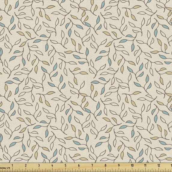 Ambesonne Nature Fabric by the Yard Upholstery, Leafage Branches Retro Motif, 1 Yard, Beige Khaki Teal