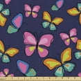 thumbnail image 1 of Ambesonne Nature Fabric by the Yard Upholstery, Colorful Flying Butterflies, 1 Yard, Indigo and Multicolor, 1 of 5