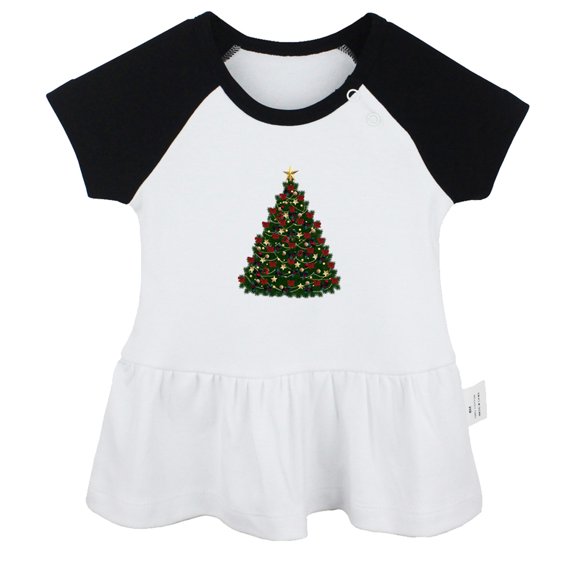 Nature Fir Tree Pattern Dresses For Baby, Newborn Babies Skirts, Infant Princess Dress, 0-24M Kids Graphic Clothes (Black Raglan Dresses, 0-6 Months)